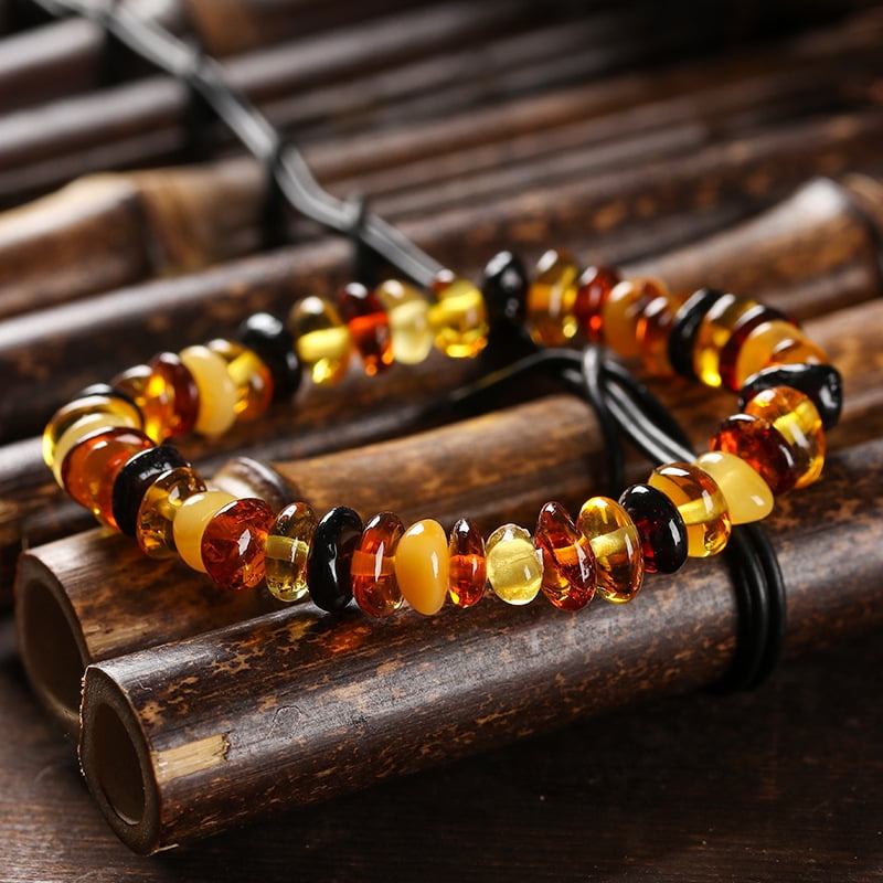 Baltic amber bracelet, natural, glass beads | MARITA-VITA.COM